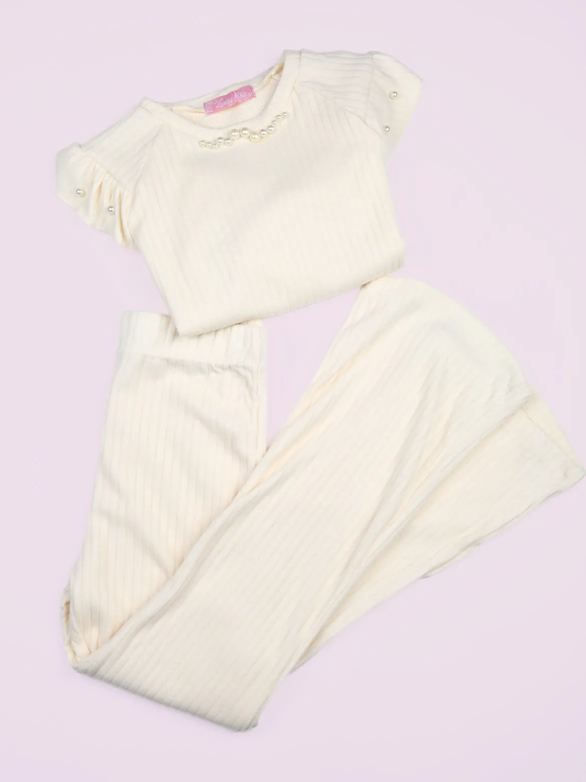 Luisa Chic Maglia da bambina a maniche lunghe con dettagli di perle - beige