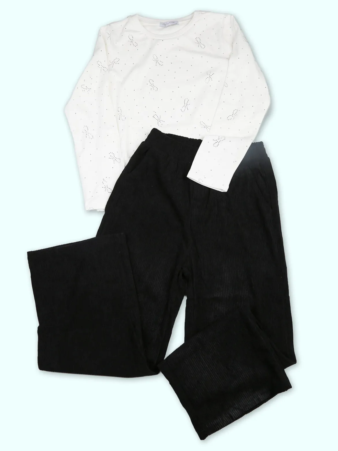 Luisa Chic Pantaloni da bambina a costine in velluto - nero