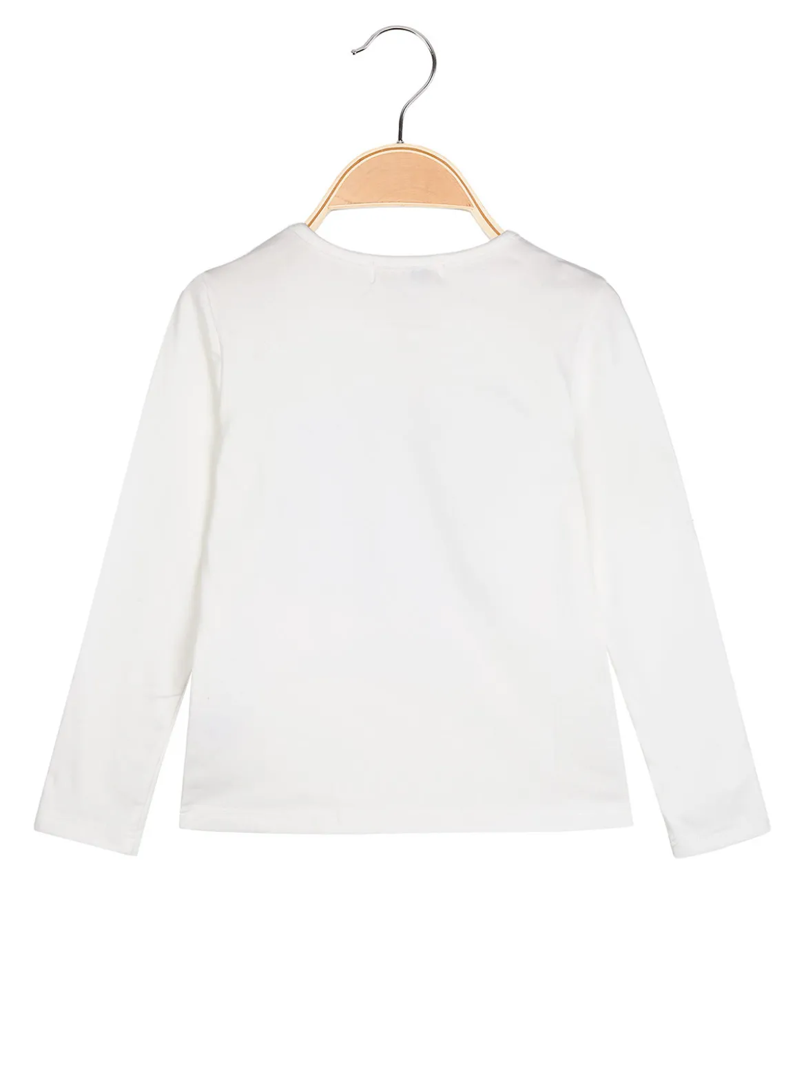 Luisa Chic T-shirt da bambina a maniche lunghe con stampa e paillettes - bianco