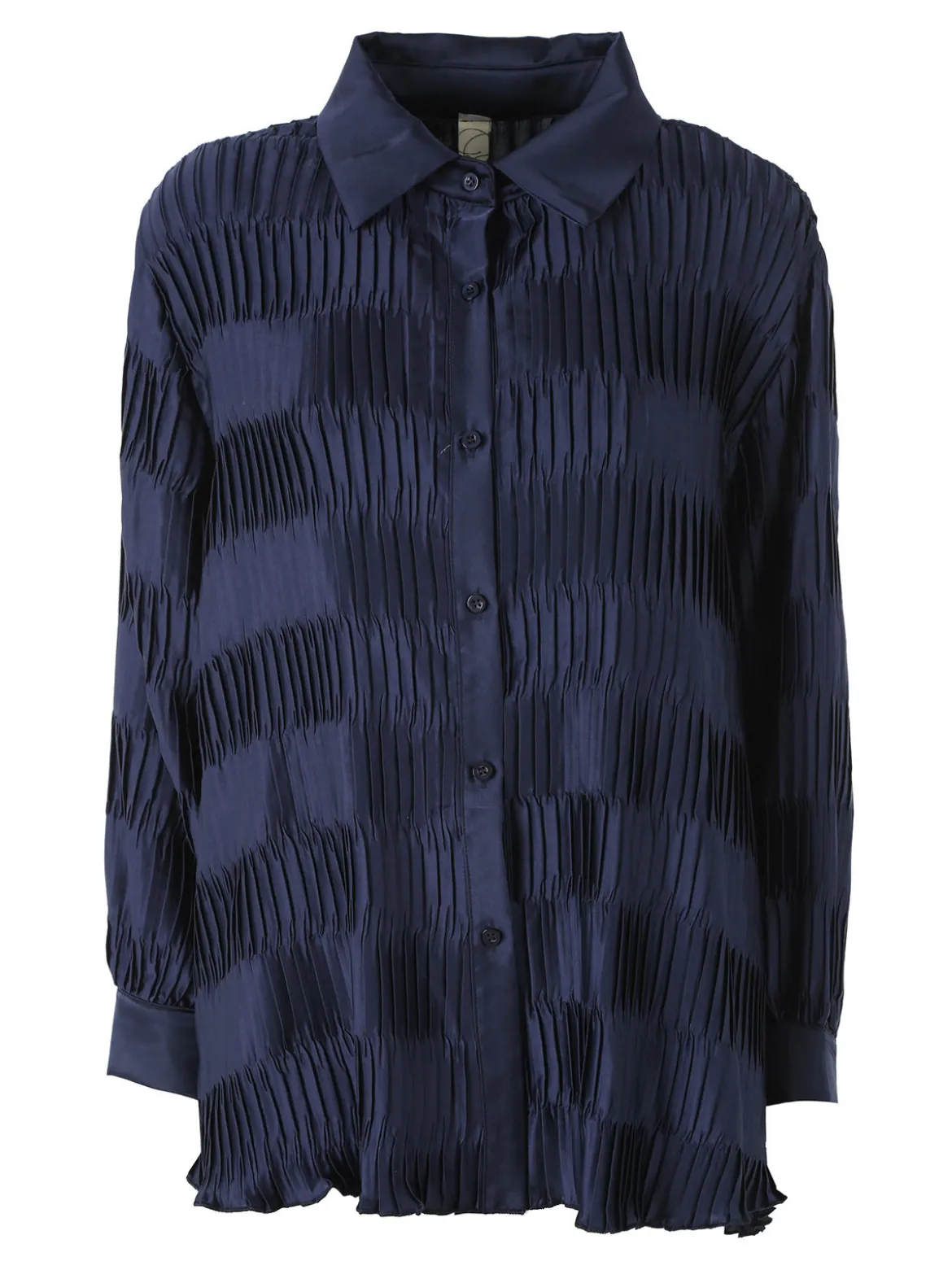 Luxesize Camicia plissettata da donna con maniche lunghe a palloncino - blu scuro