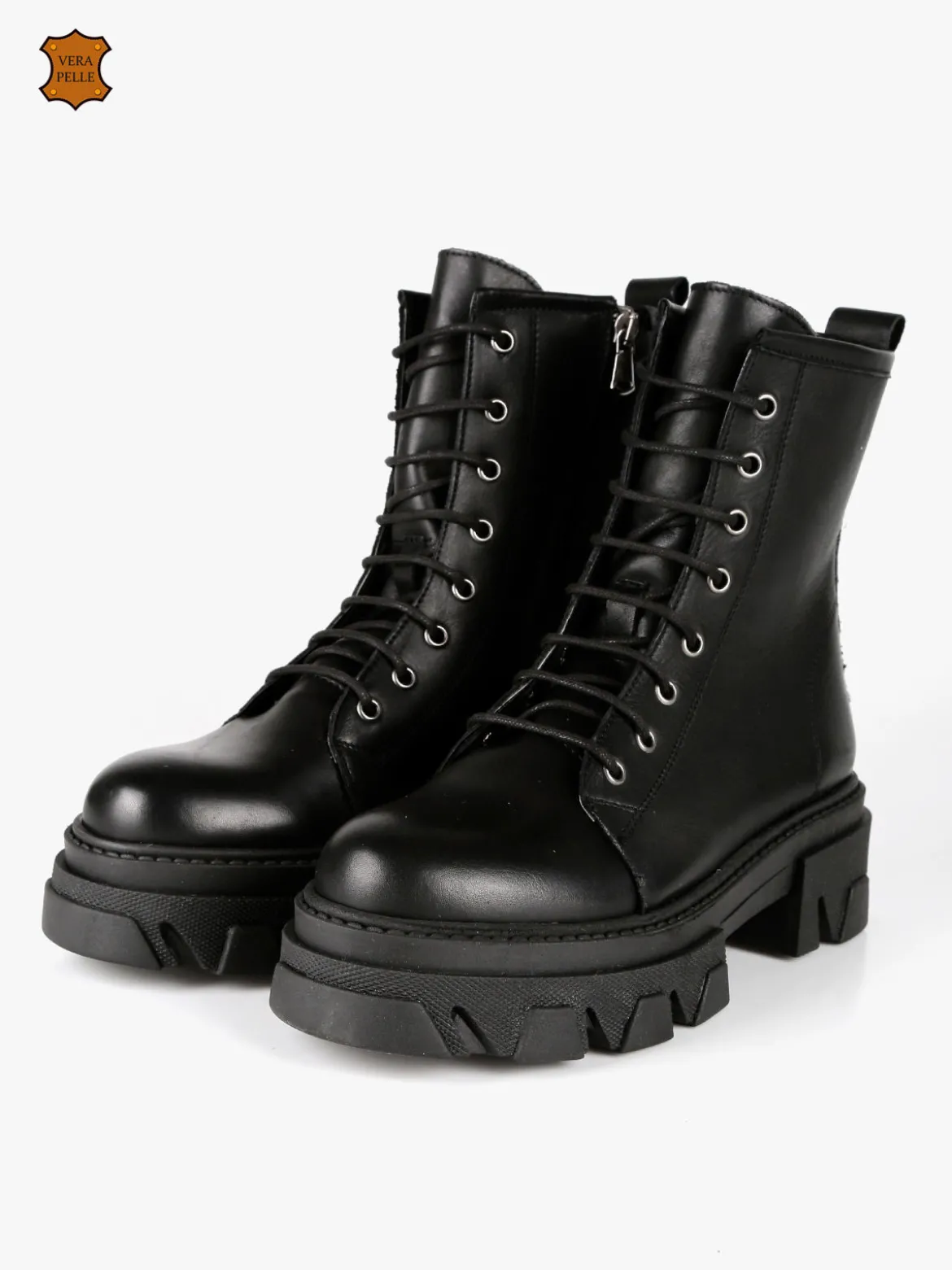 Made In Italy Anfibi in pelle donna con tacco e plateau