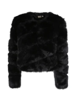 Made With Love Giacca crop da donna in pelliccia sintetica - nero