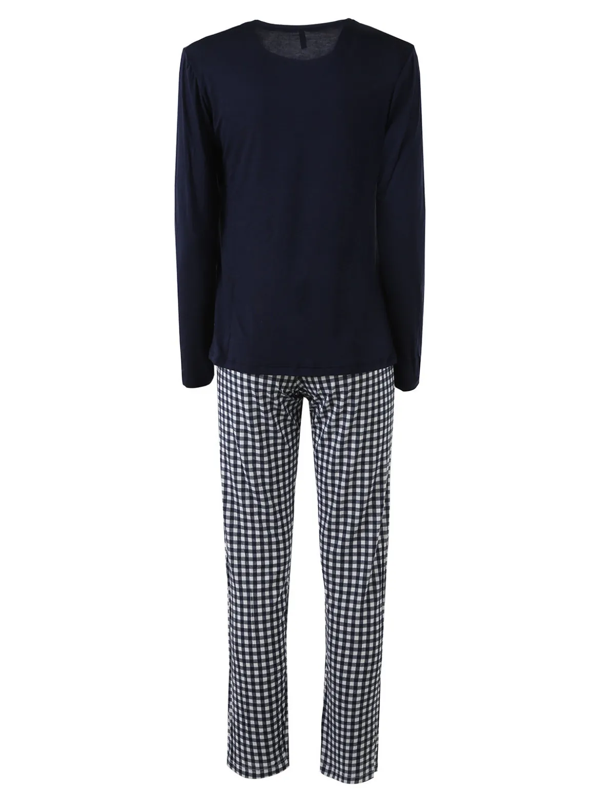Magic Dream Pigiama lungo da donna in fibre di bamboo con pantaloni a quadretti - blu scuro