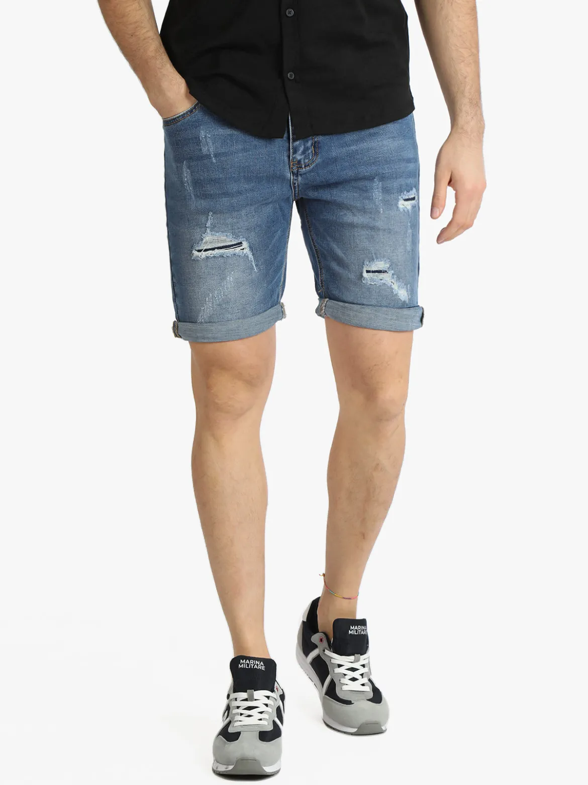 Max & Liu Bermuda in jeans da uomo con strappi