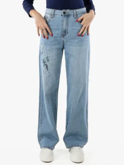 Max & Liu Jeans donna a gamba dritta con ricamo e strass - jeans