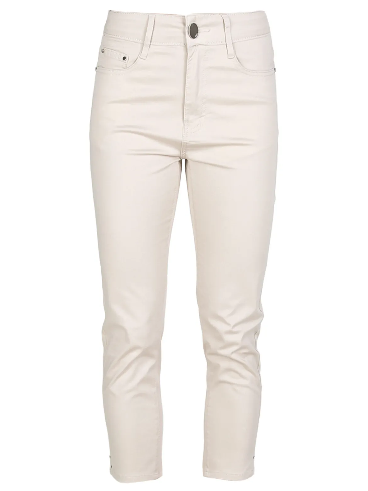 Max & Liu Pantaloni capri donna in cotone con piccolo spacco e strass sul finale