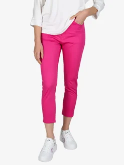 Max & Liu Pantaloni capri donna in cotone con piccolo spacco e strass sul finale