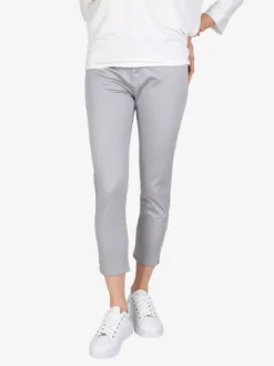 Max & Liu Pantaloni capri donna in cotone con piccolo spacco e strass sul finale