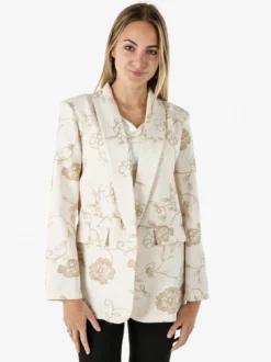 Melitea Blazer donna aperto con ricami floreali - beige