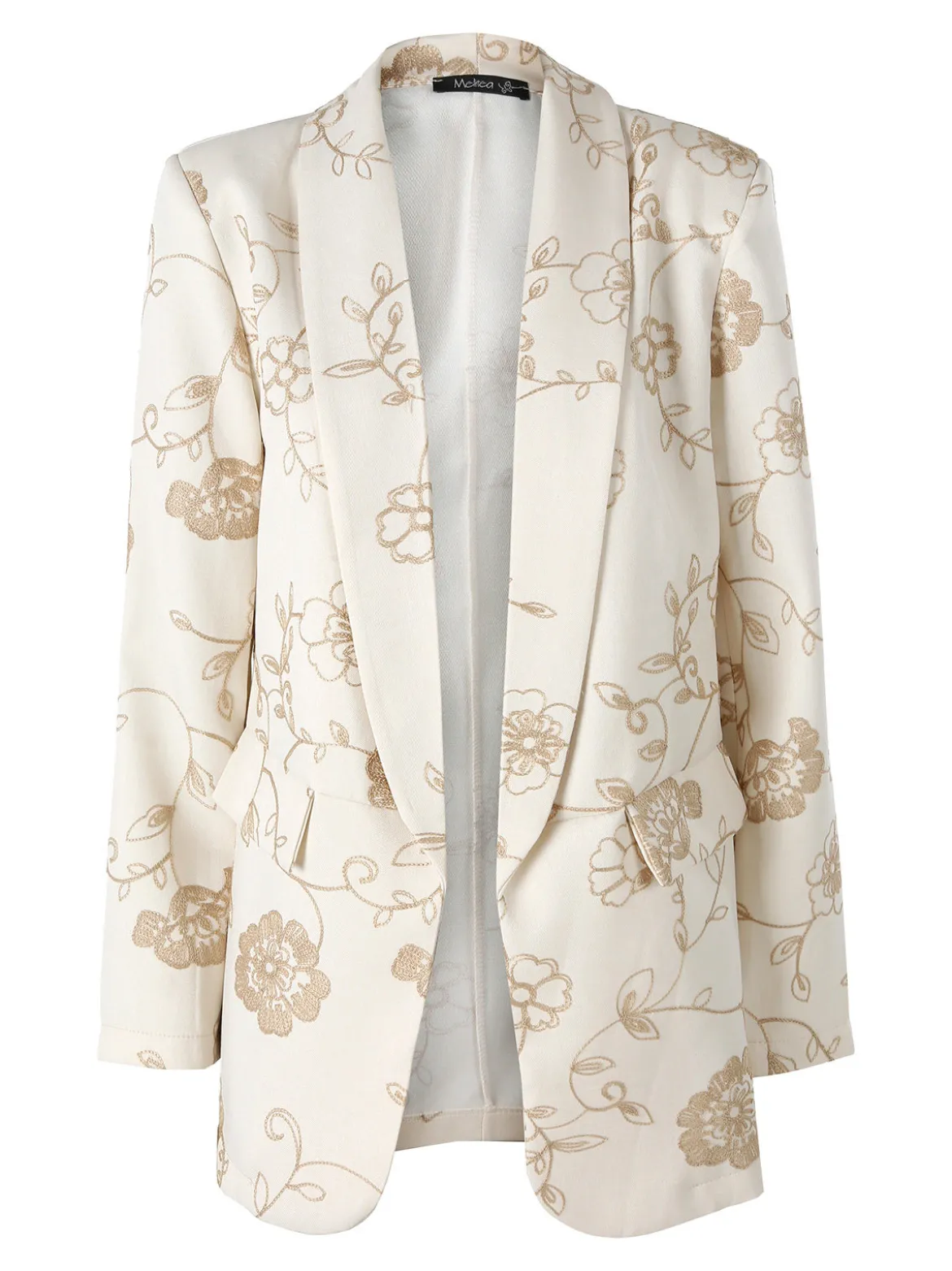 Melitea Blazer donna aperto con ricami floreali - beige