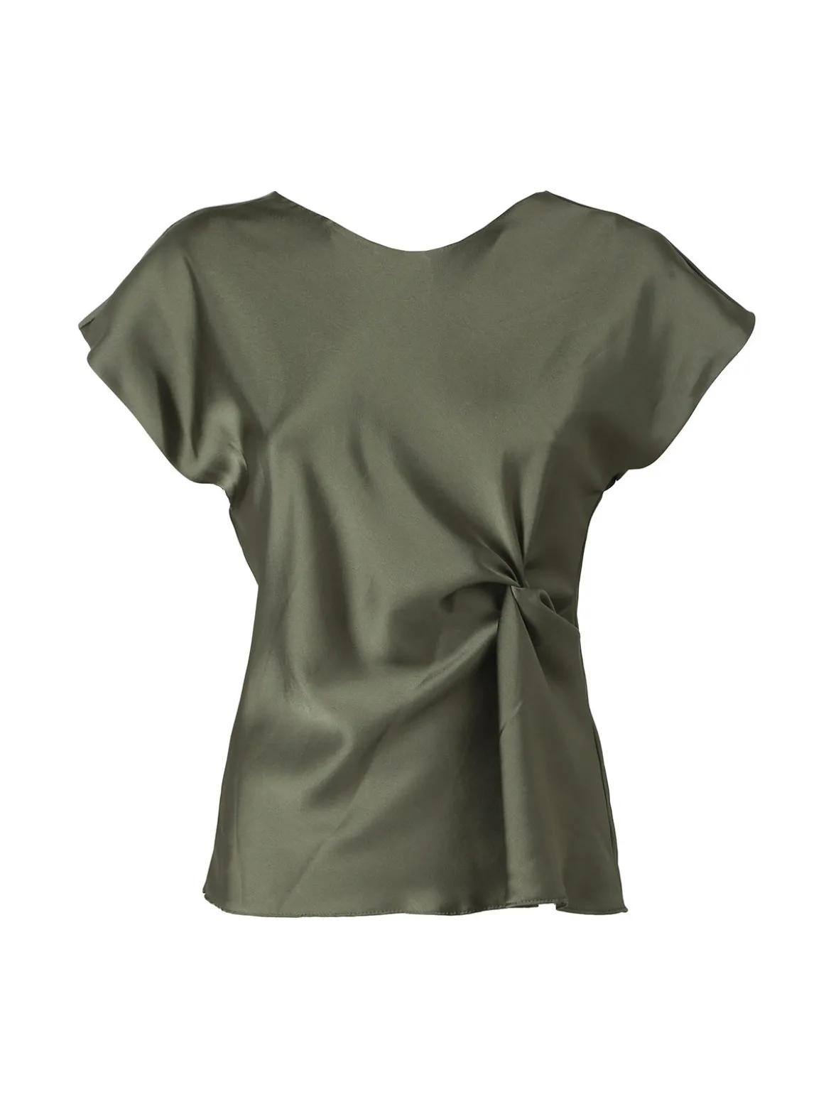 Melitea Blusa donna a maniche corte in tessuto effetto raso - militare
