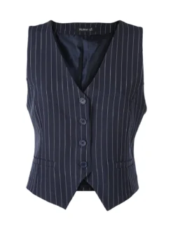 Melitea Gilet donna gessato con bottoni - blu scuro