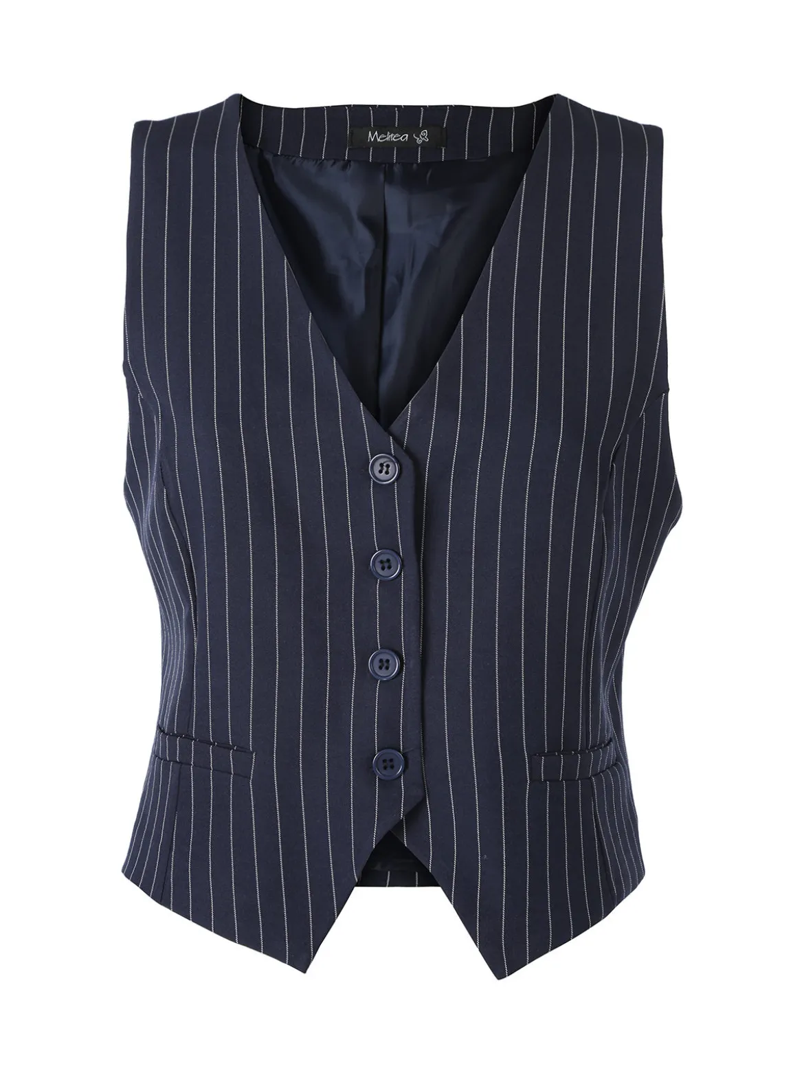Melitea Gilet donna gessato con bottoni - blu scuro
