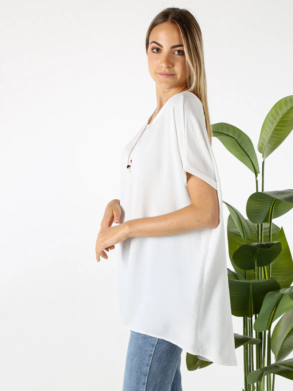 Melitea Maxi blusa da donna a maniche corte - bianco