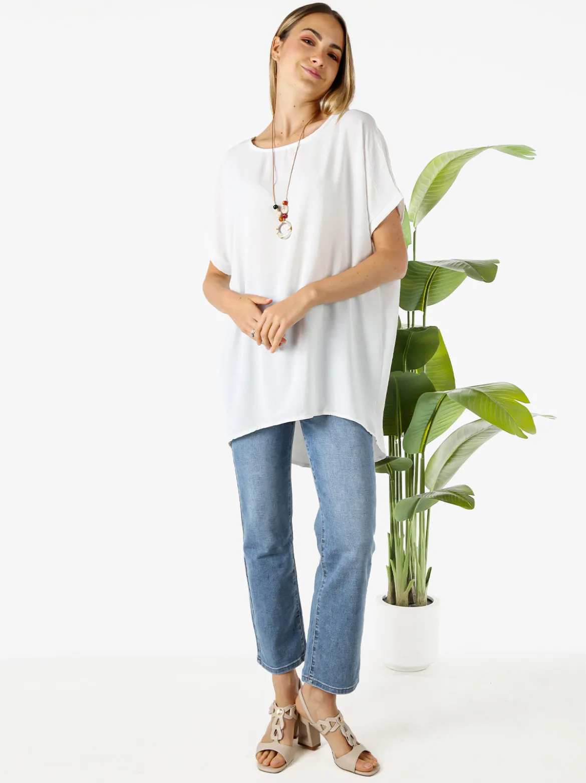 Melitea Maxi blusa da donna a maniche corte - bianco