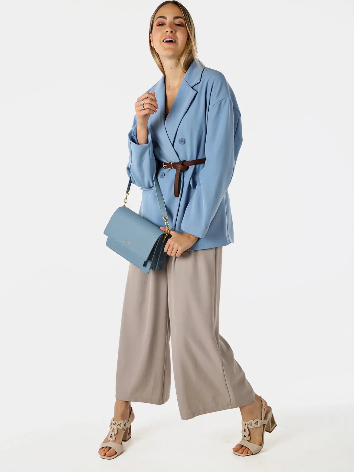 Melitea Pantaloni donna a palazzo con vita alta - fango