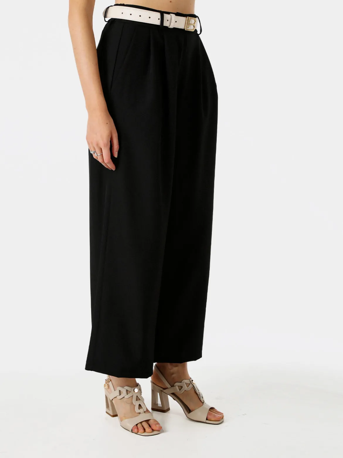 Melitea Pantaloni donna a palazzo con vita alta - nero