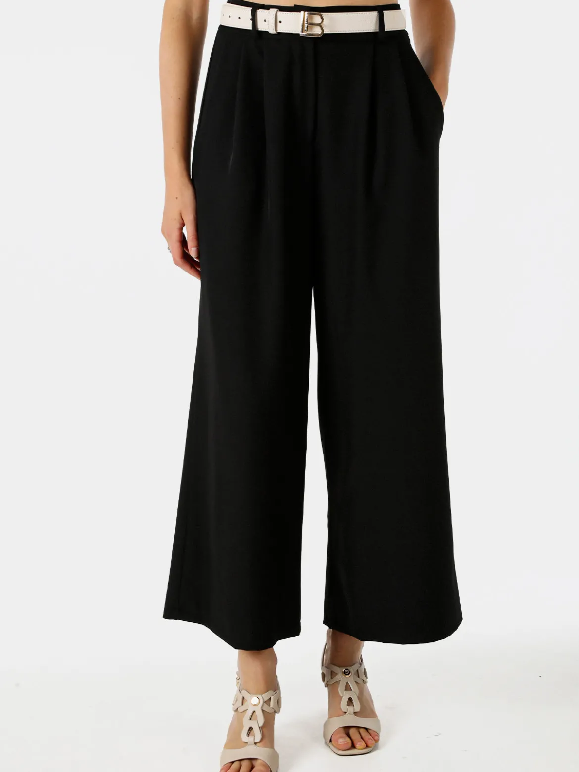 Melitea Pantaloni donna a palazzo con vita alta - nero