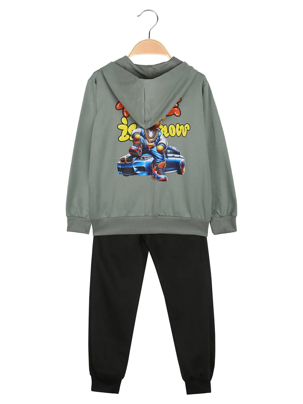 Mg Fashion Studio Completo tuta da bambino con cappuccio e zip e stampa davanti e dietro - verde