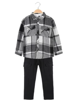 Mg Kids Completo 3 pezzi da bambino con camicia in flanella a quadri