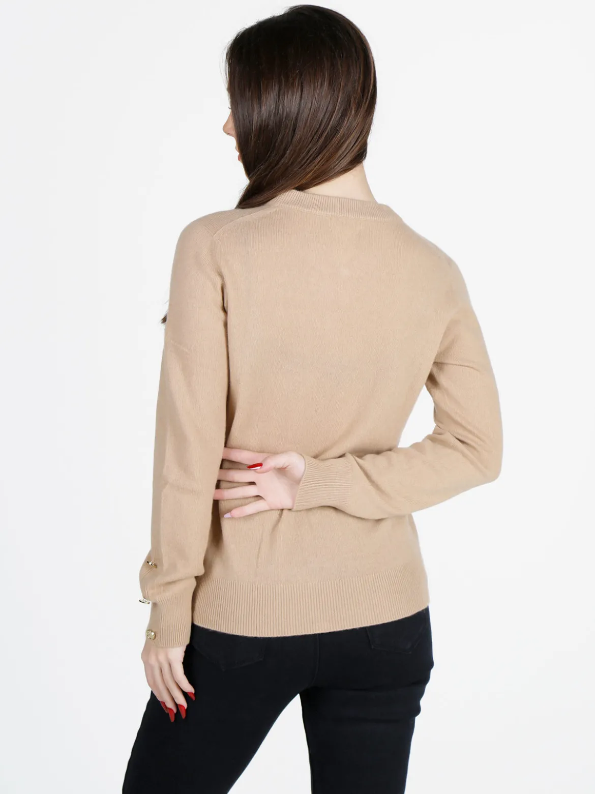 Mimoii Maglione donna in misto lana e cashemere con bottoni decorativi