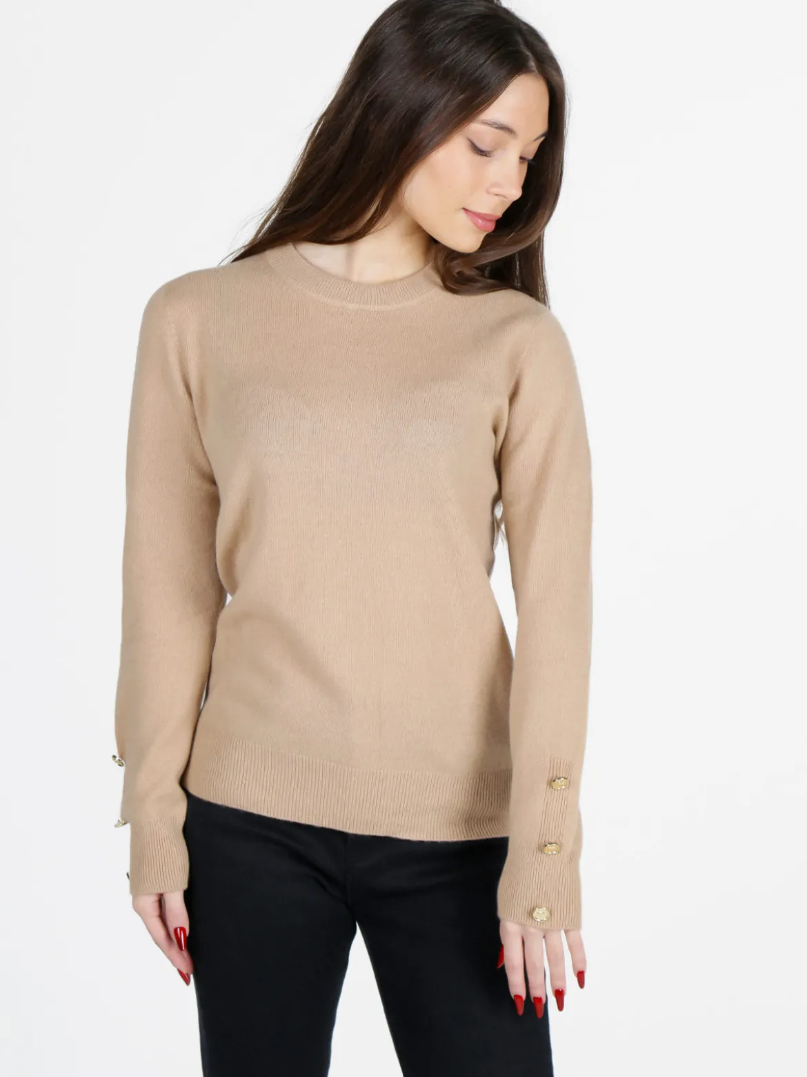 Mimoii Maglione donna in misto lana e cashemere con bottoni decorativi