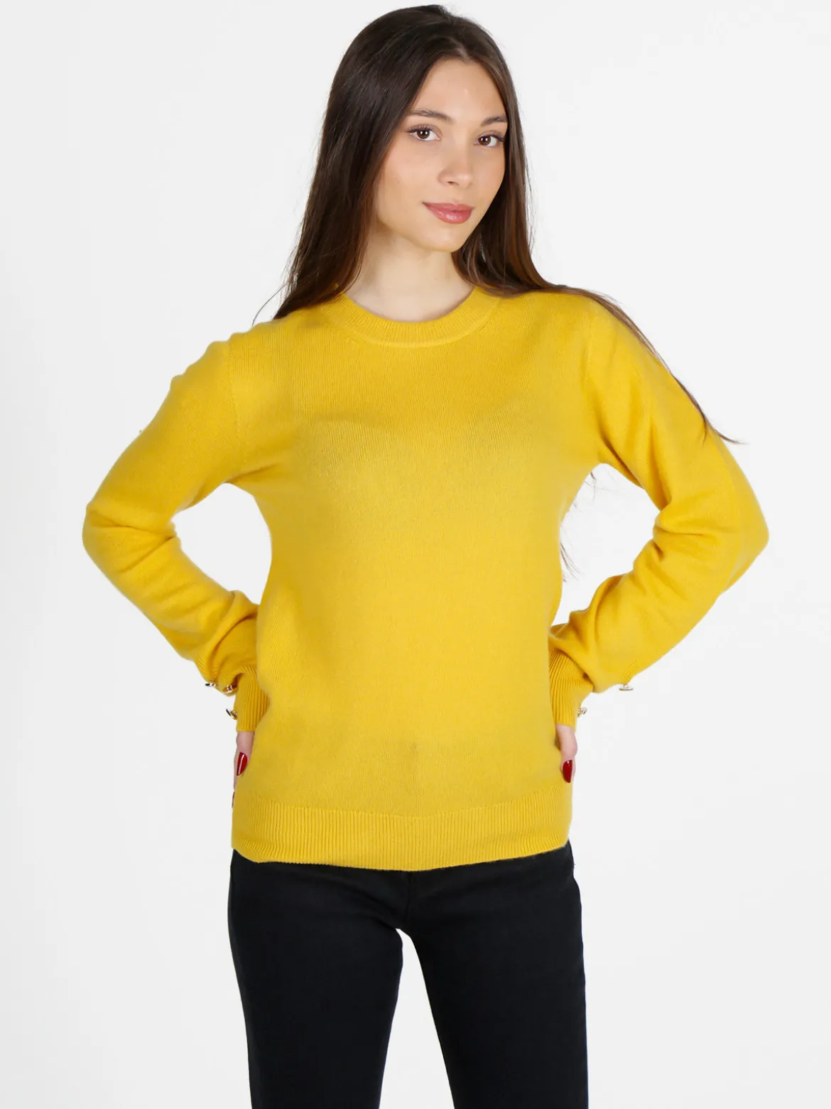 Mimoii Maglione donna in misto lana e cashemere con bottoni decorativi