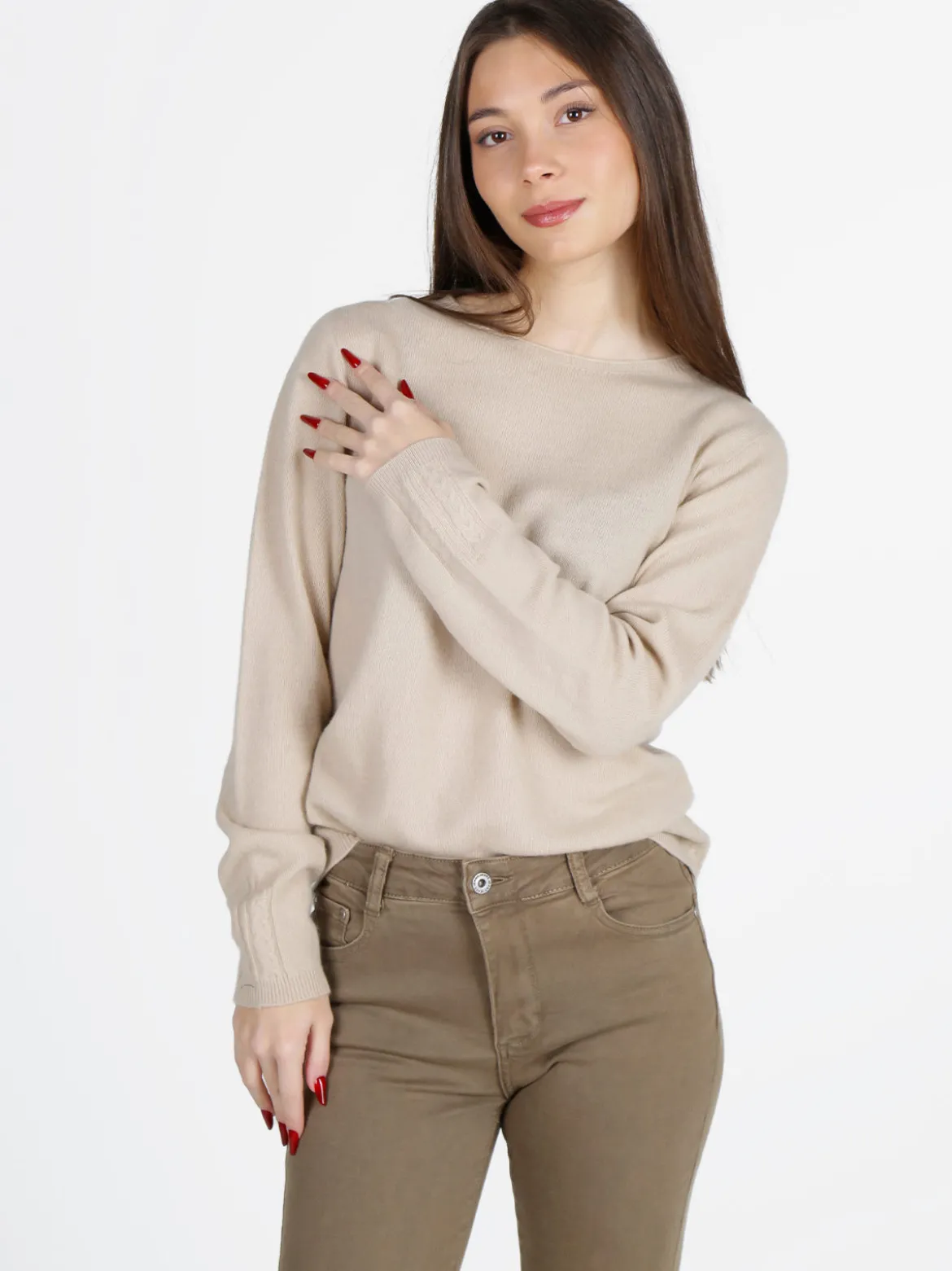 Mimoii Maglione donna tinta unita in misto lana e cashemere