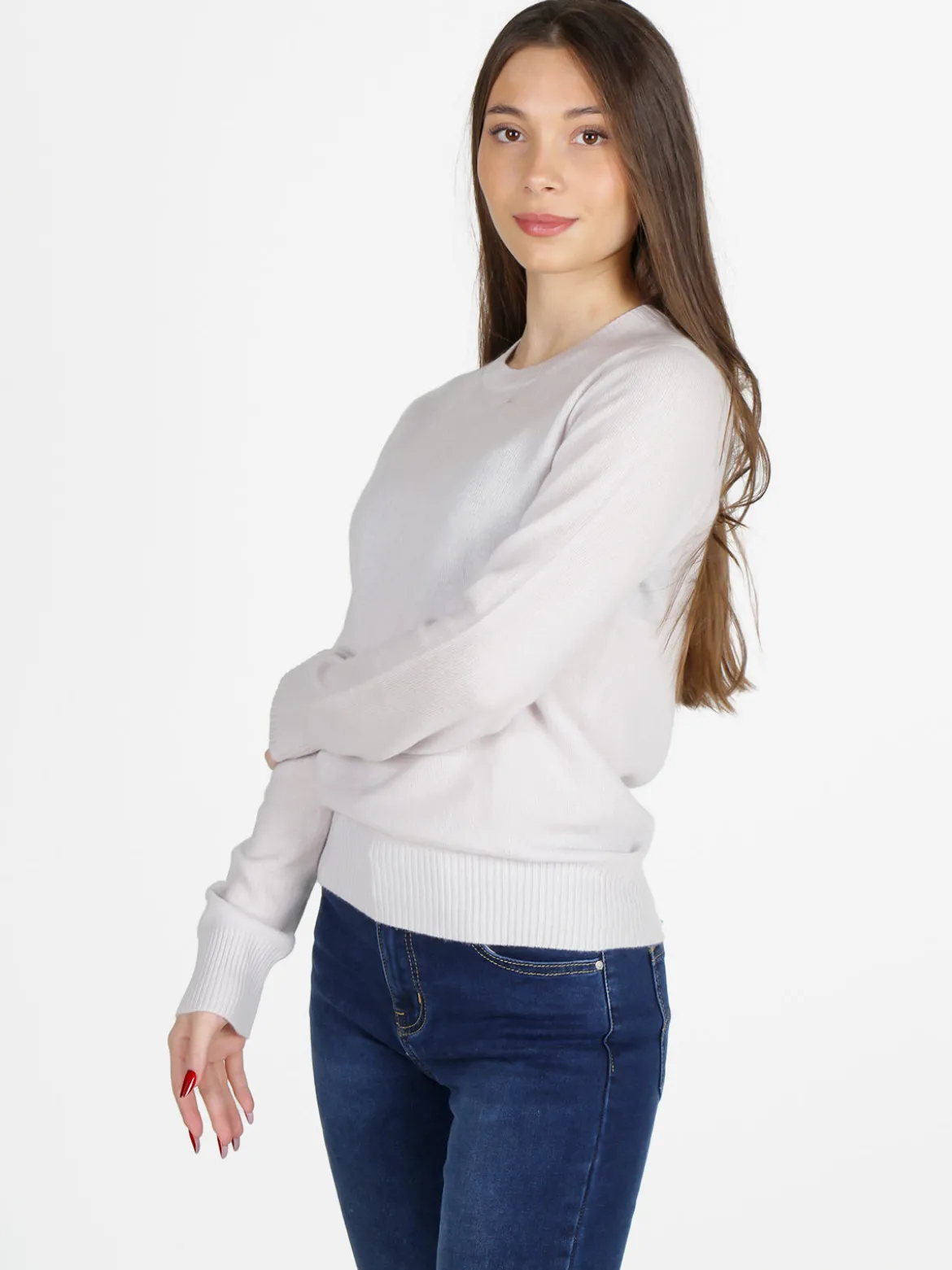 Mimoii Maglione girocollo da donna in misto lana e cashemere