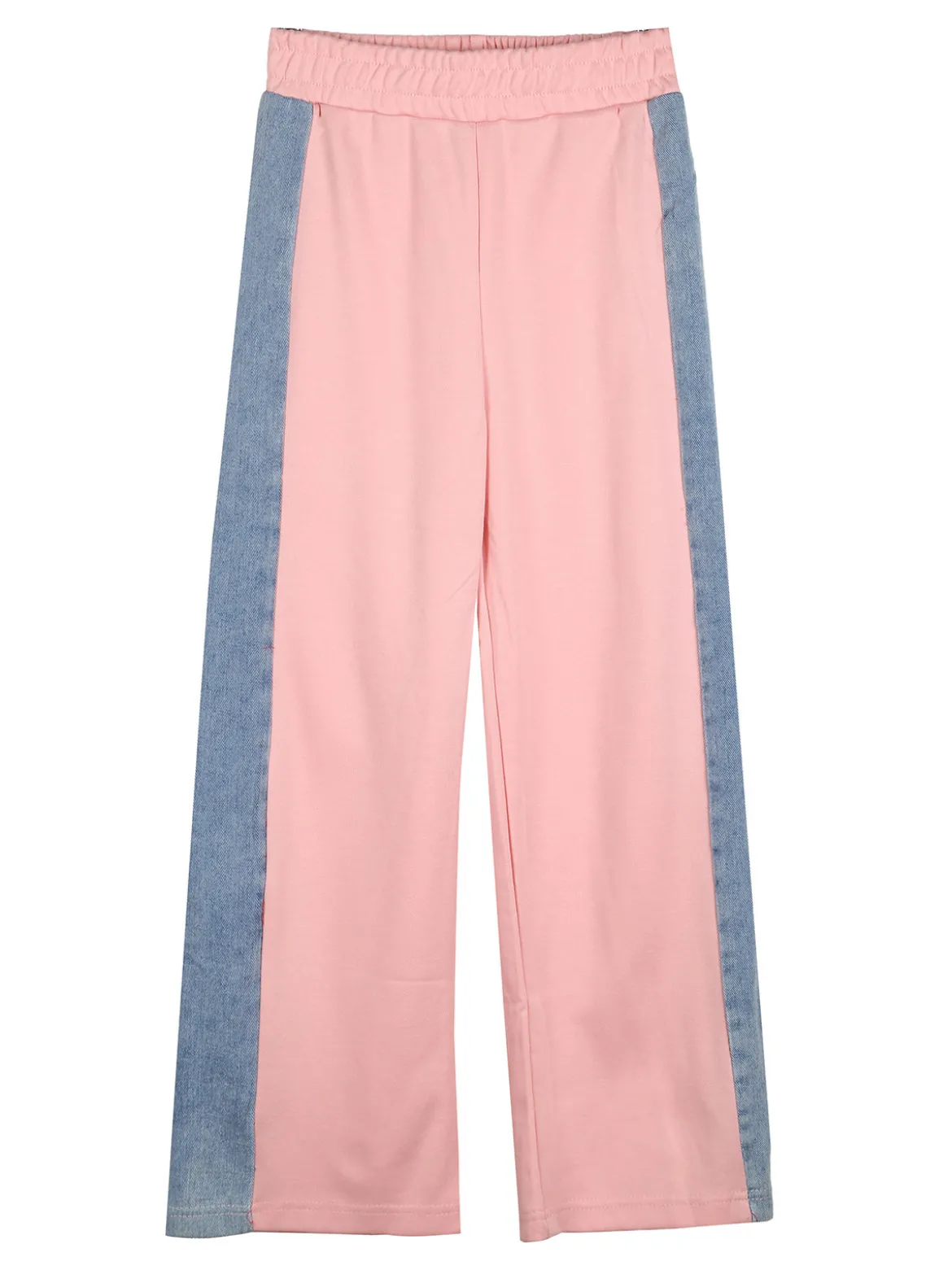 Miss Bellina Completo 2 pezzi da bambina a gamba larga con cappuccio in jeans e zip - rosa