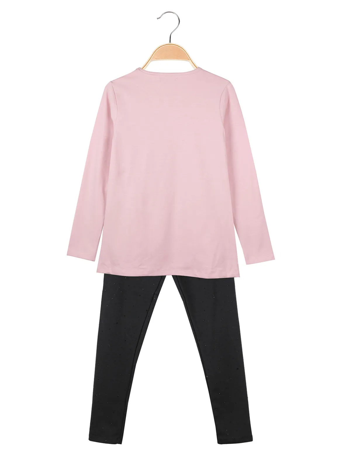 Miss Bellina Completo 2 pezzi da bambina con maglietta e leggings con strass - rosa