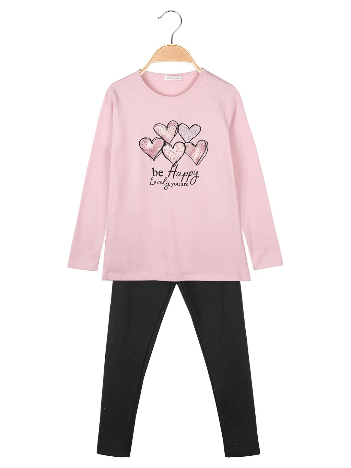 Miss Bellina Completo 2 pezzi da bambina con maglietta e leggings con strass - rosa