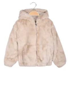 Miss Bellina Giacca da bambina in ecopelliccia con cappuccio - beige