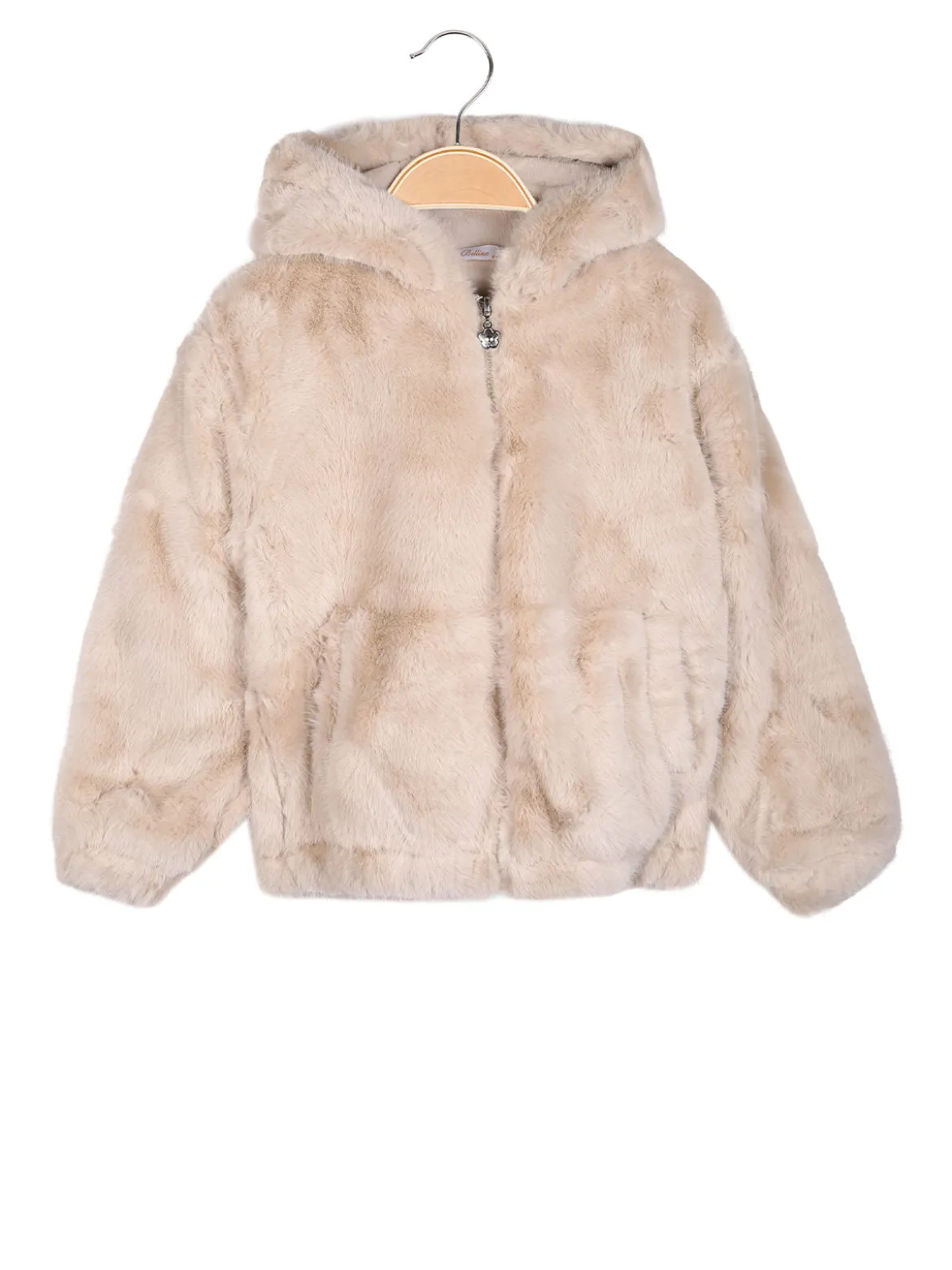 Miss Bellina Giacca da bambina in ecopelliccia con cappuccio - beige