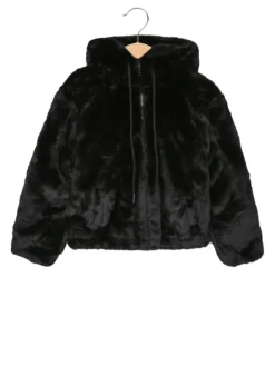 Miss Brum Giacca da bambina con cappuccio in ecopelliccia - nero