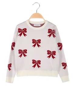 Miss Brum Maglione girocollo da bambina con strass - panna
