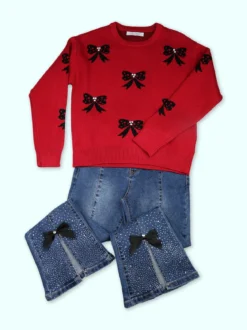 Miss Brum Maglione girocollo da bambina con strass - rosso
