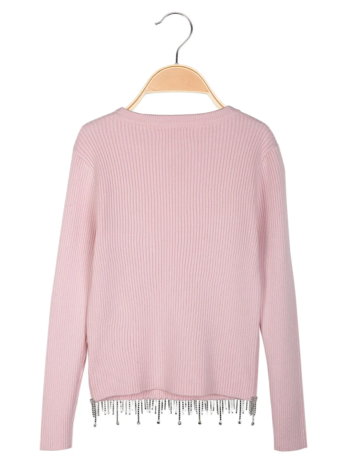 Miss Brum Pullover da bambina in maglia con cascata di strass sul finale