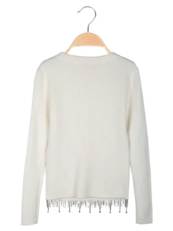 Miss Brum Pullover da bambina in maglia con cascata di strass sul finale
