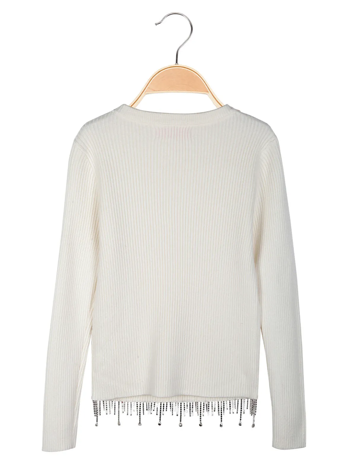 Miss Brum Pullover da bambina in maglia con cascata di strass sul finale