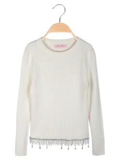 Miss Brum Pullover da bambina in maglia con cascata di strass sul finale