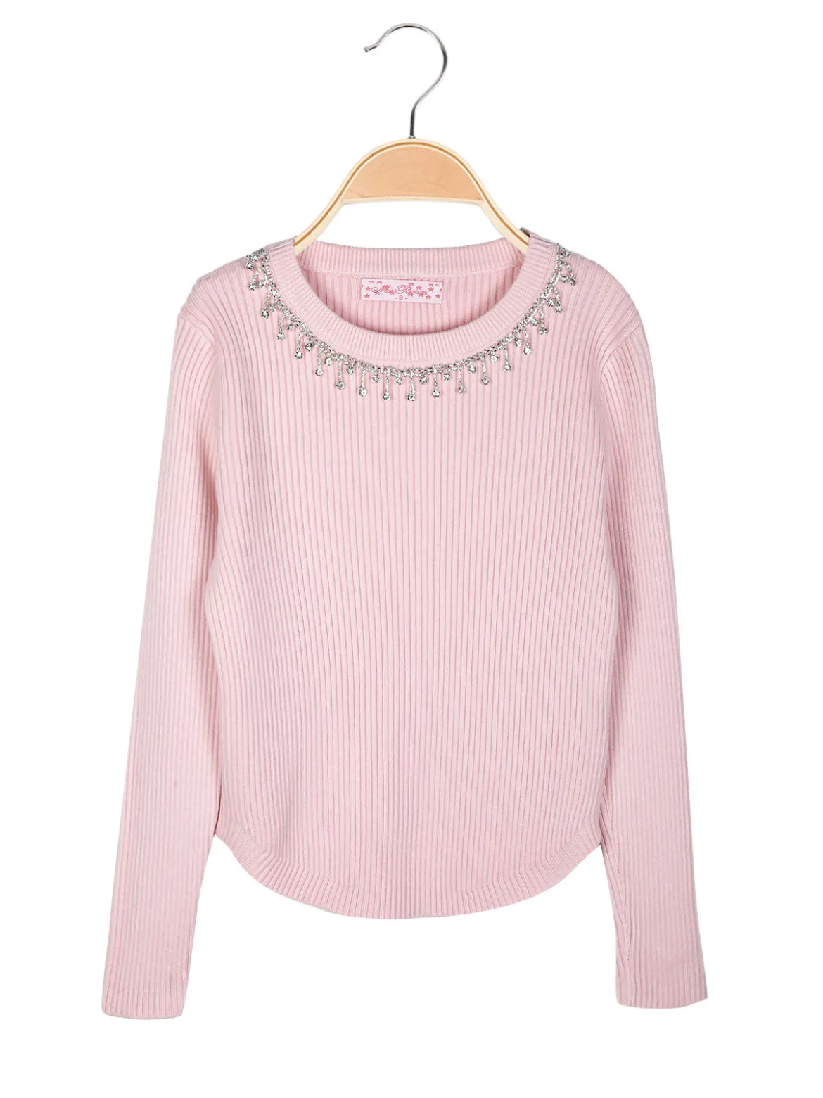 Miss Brum Pullover da bambina in maglia con girocollo di strass