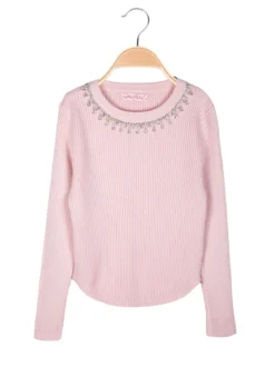 Miss Brum Pullover da bambina in maglia con girocollo di strass