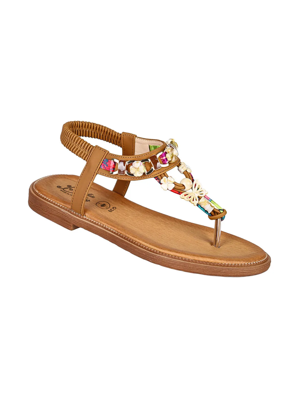 Miss Desiree Infradito donna gioiello con cinturino elastico - cammello