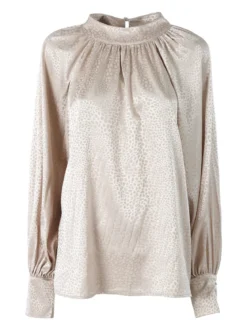 Miss E Co Blusa donna accollata a maniche lunghe linea curvy - nudo