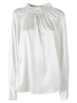Miss E Co Blusa donna accollata a maniche lunghe linea curvy - bianco