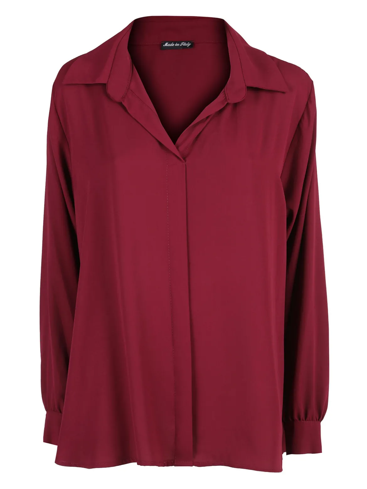 Miss E Co Camicia donna a maniche lunghe con scollo a V linea curvy - bordeaux