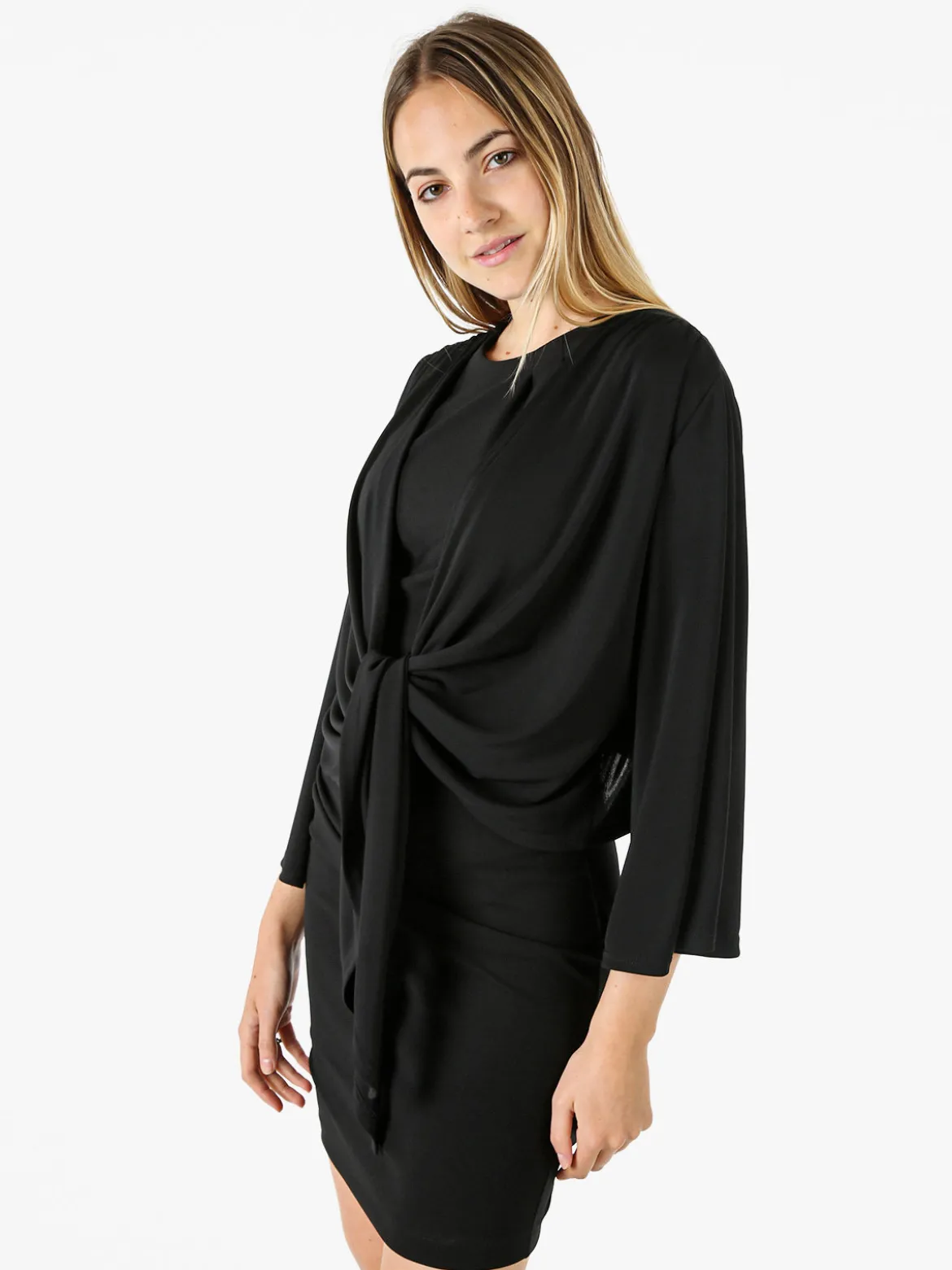 Miss E Co Coprispalle donna annodato con maniche corte a campana linea curvy - nero