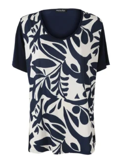 Miss E Co Set donna 2 pezzi con cardigan e t-shirt in viscosa con stampe linea curvy - blu scuro