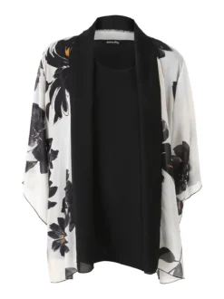 Miss E Co Set donna 2 pezzi con cardigan floreale e t-shirt in viscosa linea curvy - beige